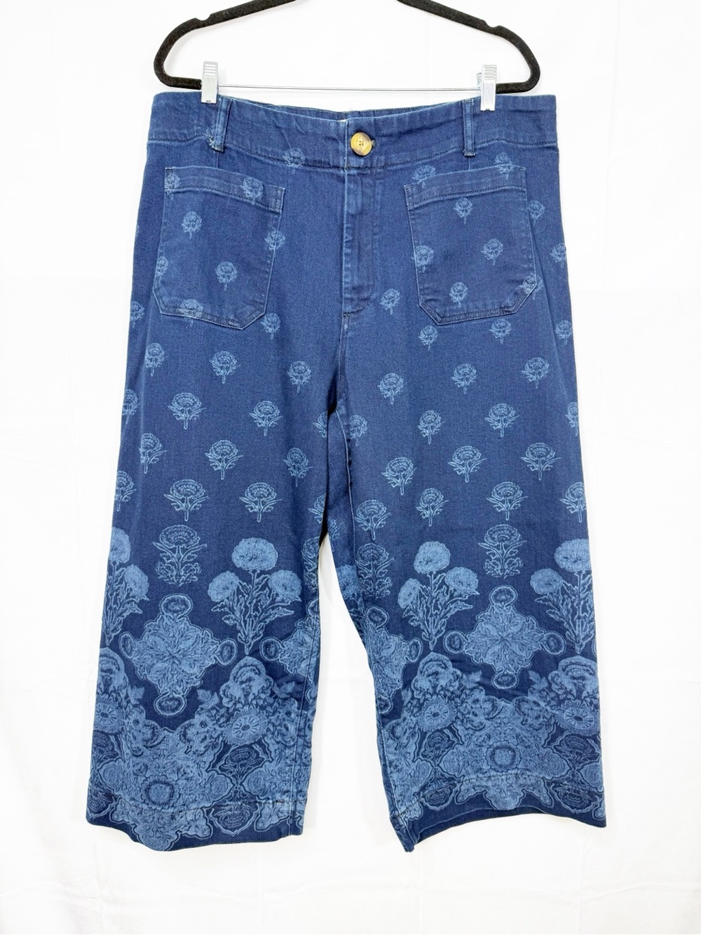 Maeve X Anthropologie The Colette Cropped Wide-Leg Jeans Denim Floral Print - Picture 2 of 16